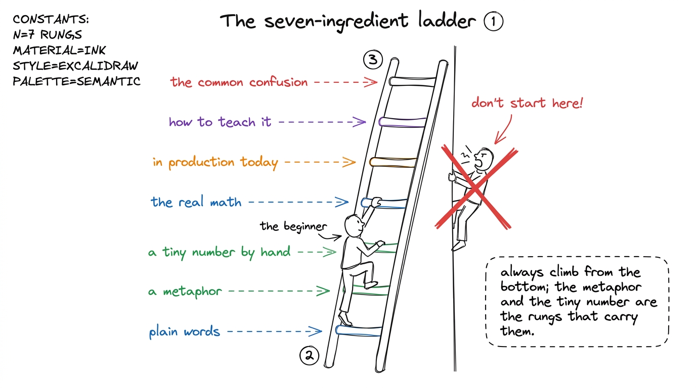The recipe as a ladder: start at plain words, and never leap to the math without stepping on the metaphor and the number