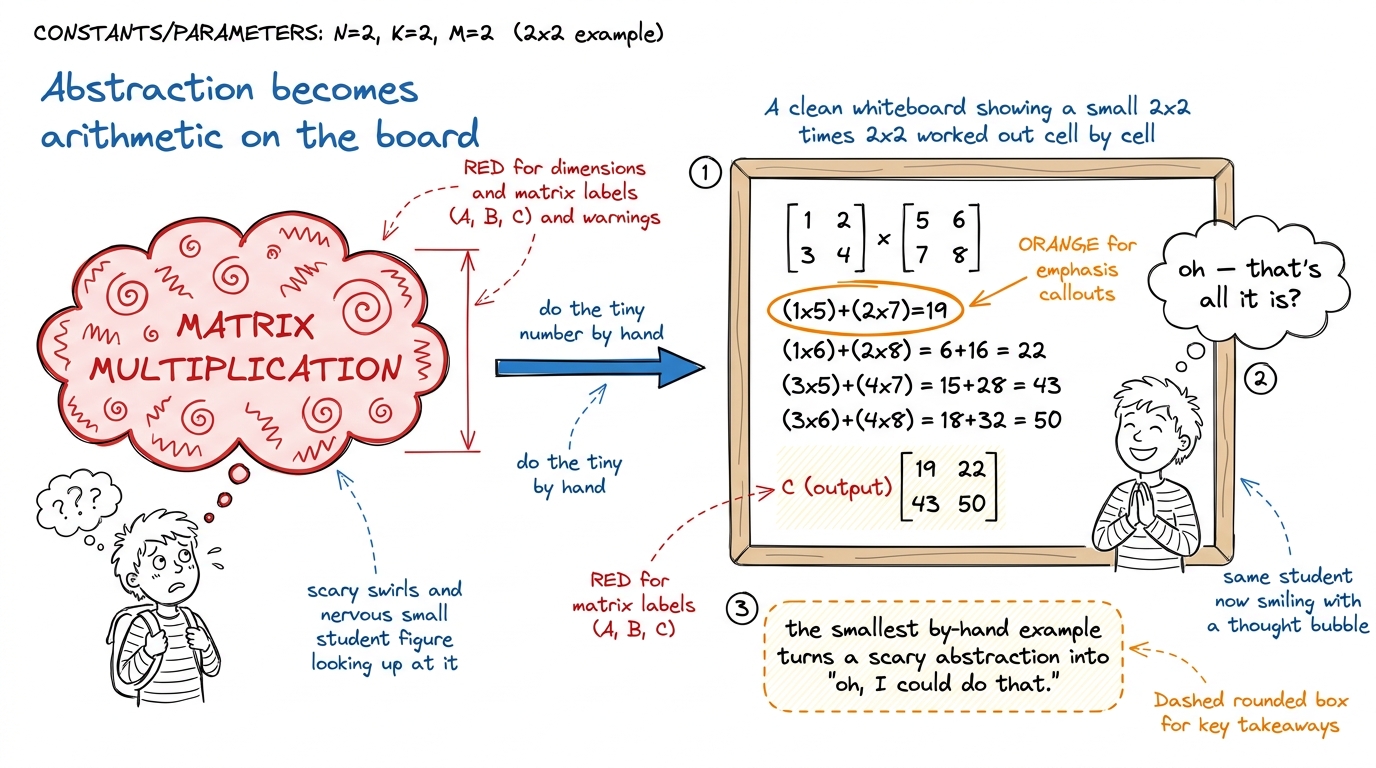 The by-hand number is the moment a scary abstraction collapses into arithmetic the student realizes they could have done